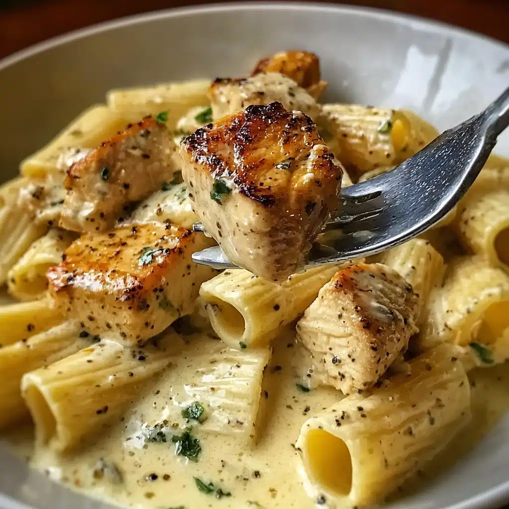 Creamy Garlic Butter Chicken and Rigatoni in Parmesan Sauce Recipe - Recipe Image