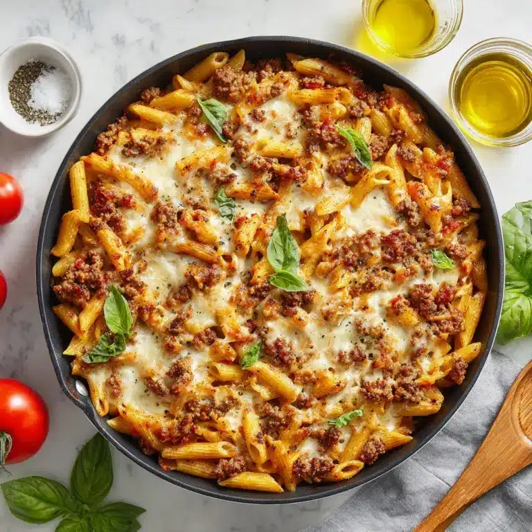 Cheesy Penne with Garlic Butter Ground Beef Recipe