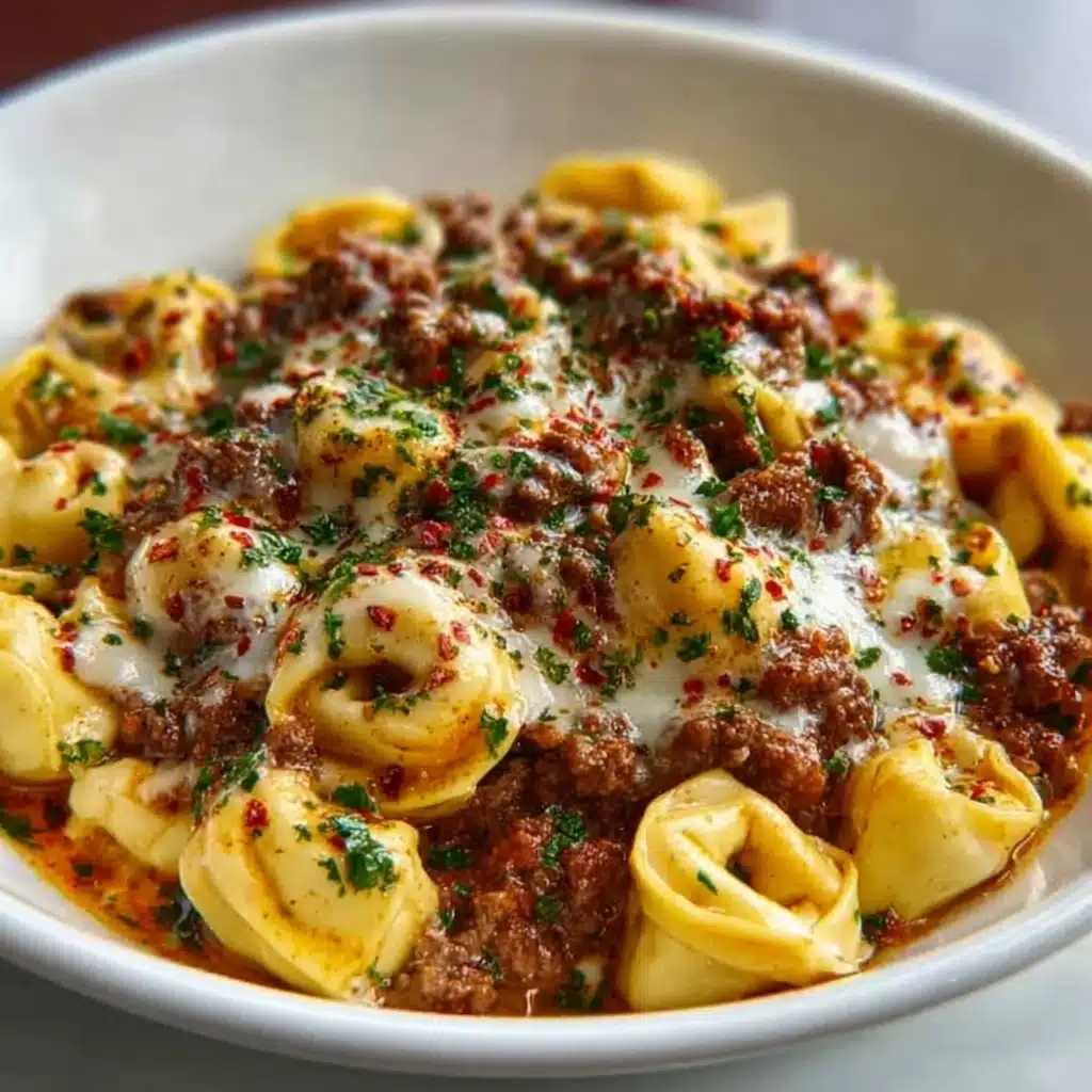 Cheesesteak Tortellini in Rich Provolone Sauce Recipe - Recipe Image