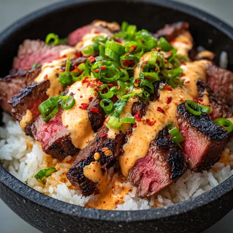 Korean BBQ Steak Rice Bowls with Spicy Cream Sauce Recipe