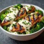 Grilled Chicken & Broccoli Bowls with Creamy Garlic Sauce Recipe