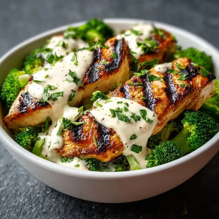 Grilled Chicken & Broccoli Bowls with Creamy Garlic Sauce Recipe
