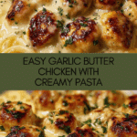 Plate the pasta and top with garlic butter chicken bites Recipe