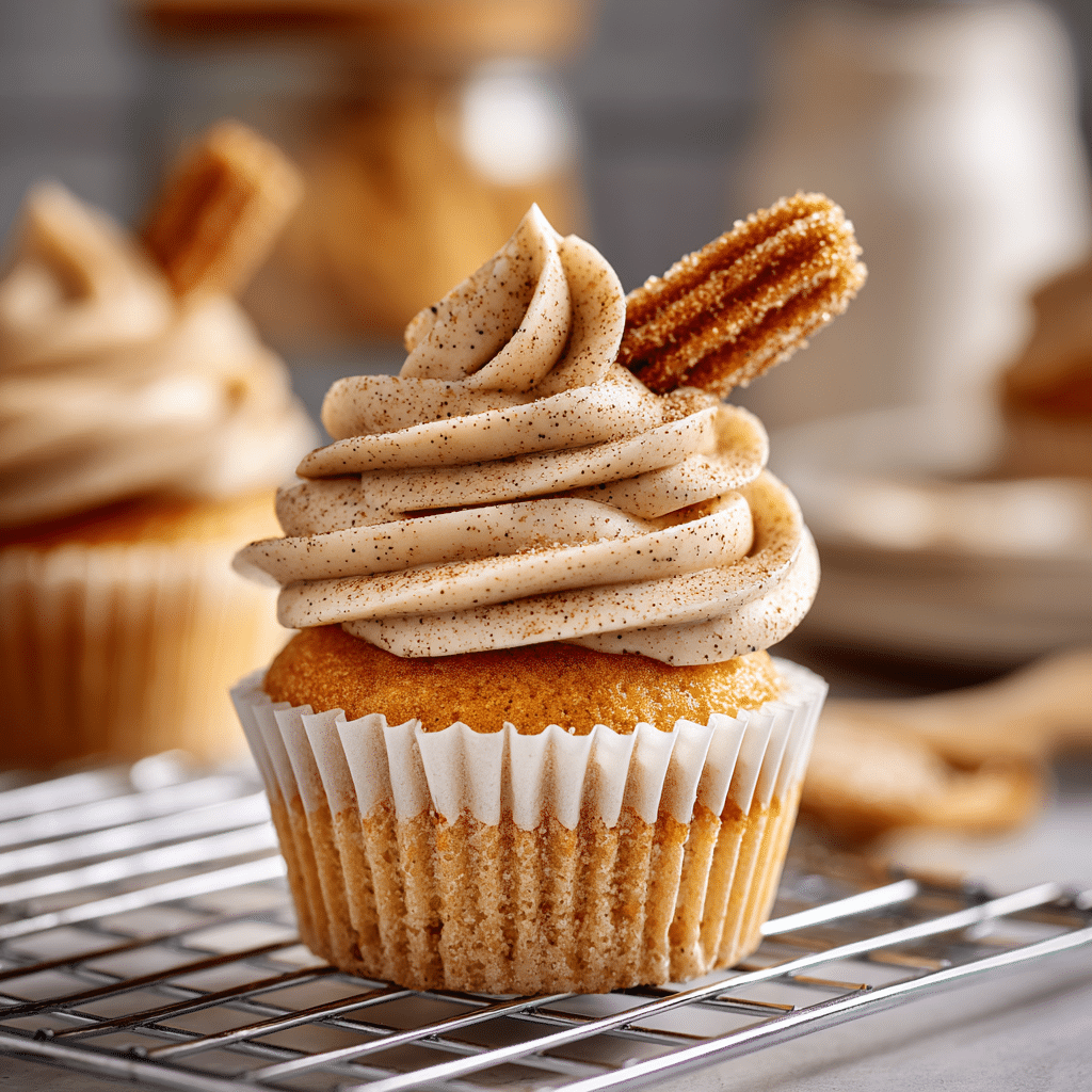 Churro Cupcakes with Cinnamon Cream Cheese Frosting Recipe - Recipe Image