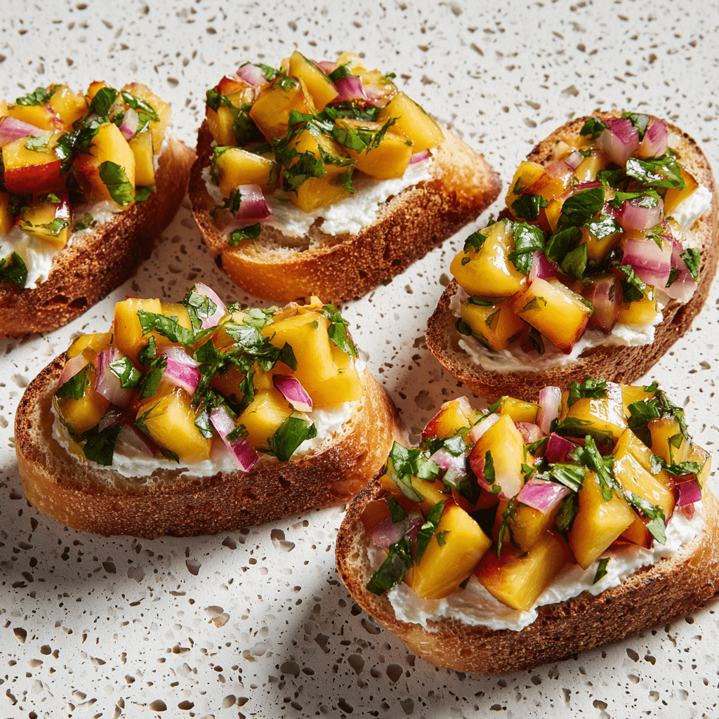 Peach Bruschetta with Goat Cheese and Honey Recipe - Recipe Image