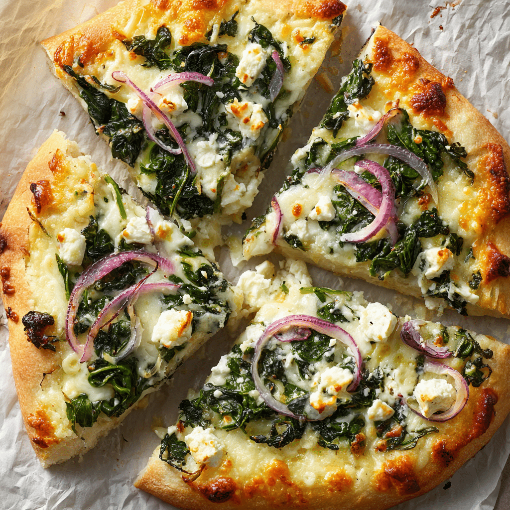 Tasty Spinach and Feta Flatbread Pizza  Recipe - Recipe Image