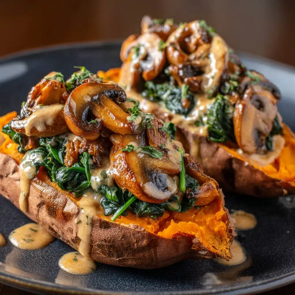 Creamy Mushroom and Spinach Stuffed Sweet Potatoes Recipe - Recipe Image