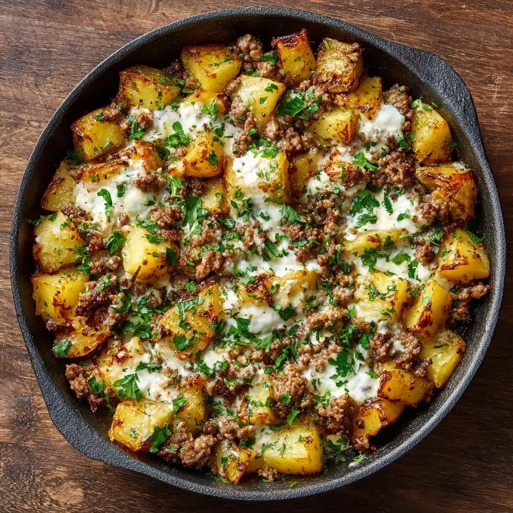 One-Pan Cheesy Meat & Potato Skillet Recipe - Recipe Image