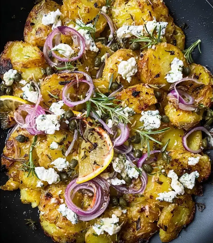 Quick smashed Greek potatoes with feta and rosemary Recipe