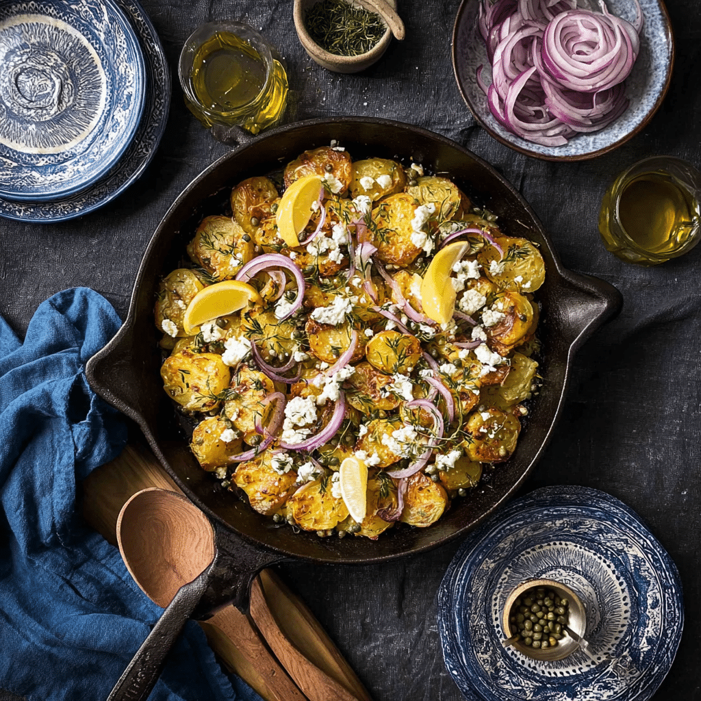 Quick smashed Greek potatoes with feta and rosemary Recipe - Recipe Image