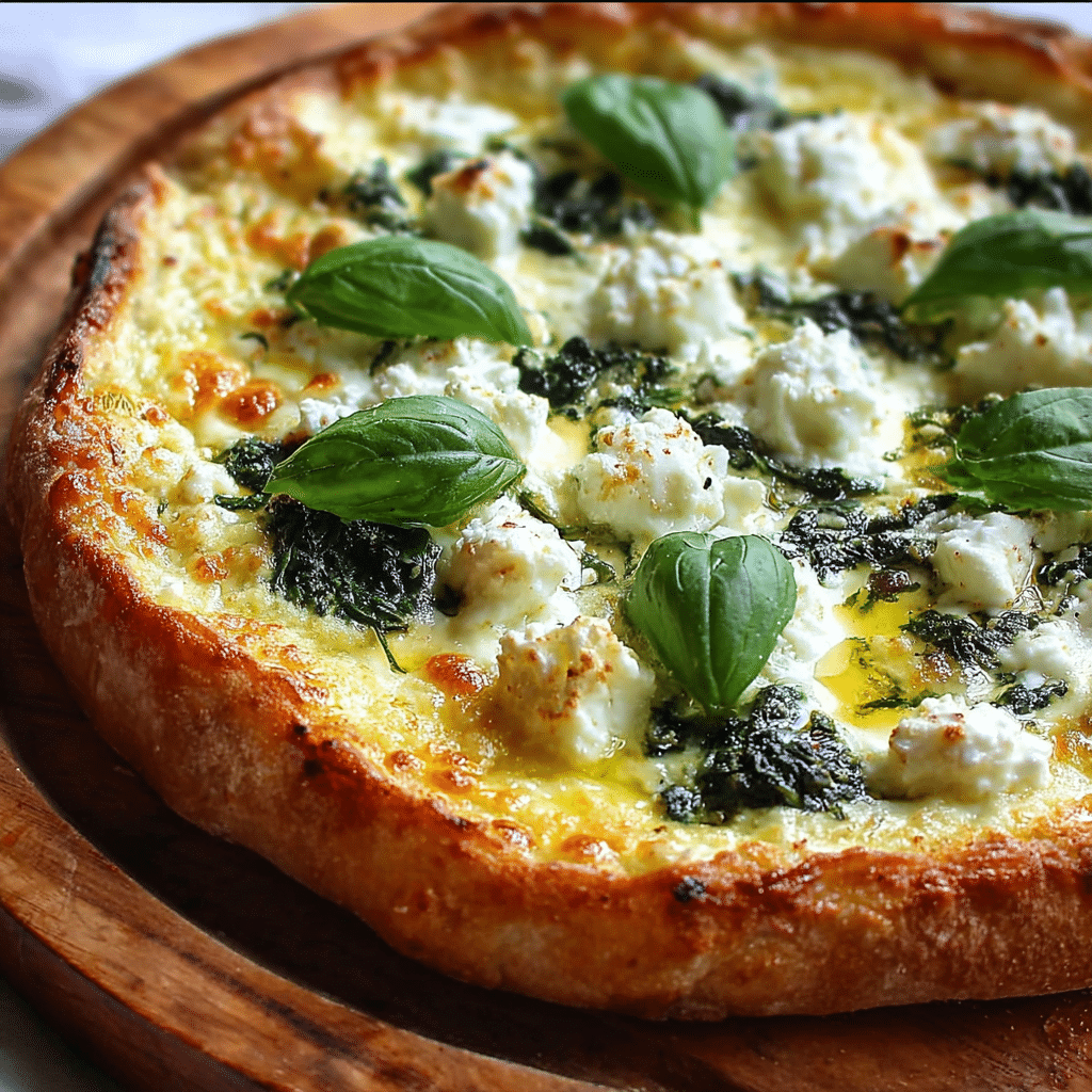 Greek Roasted Garlic Spinach White Pizza Recipe - Recipe Image