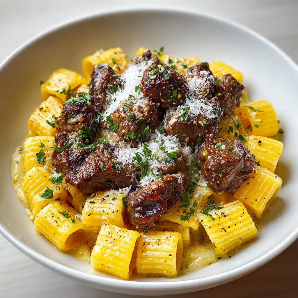 Cajun Steak Tips in Cheesy Rigatoni Parmesan Sauce Recipe - Recipe Image