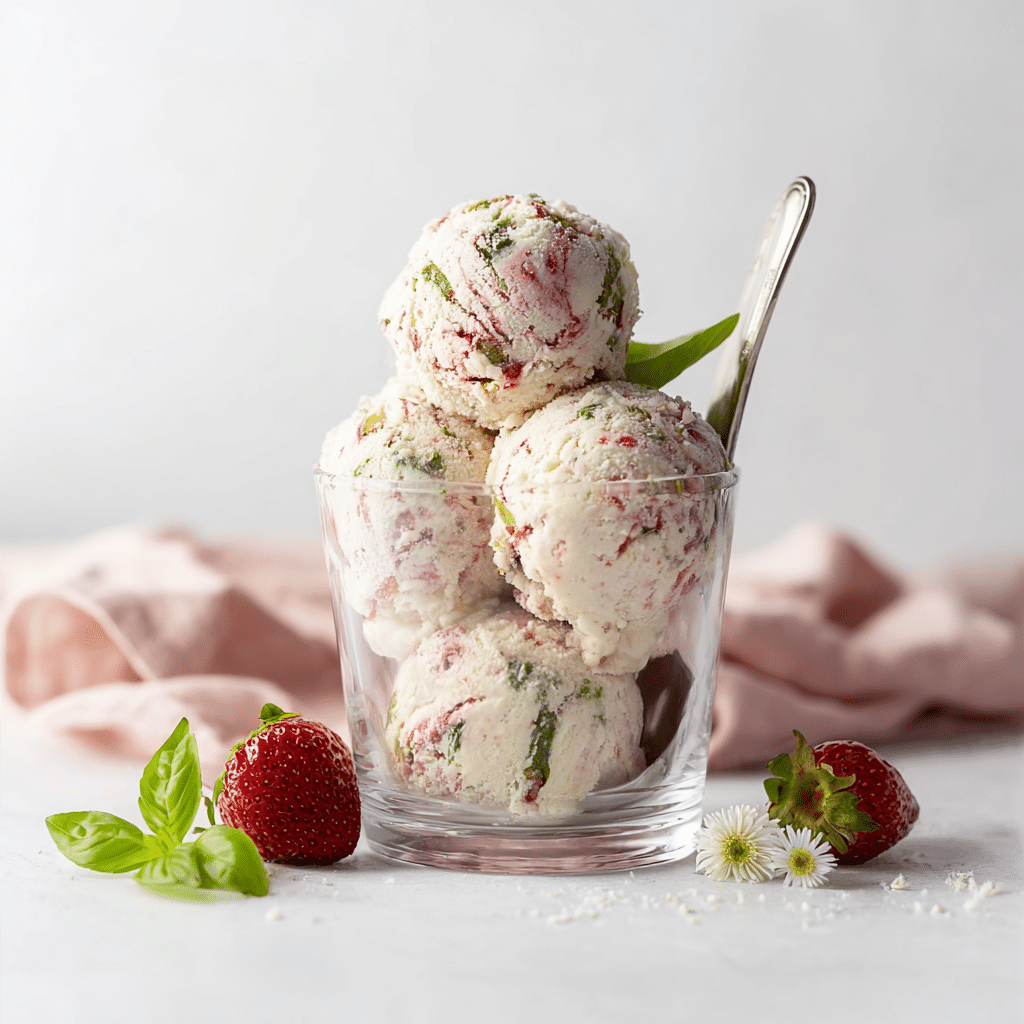 Roasted Strawberries & Sweet Lime Basil Ice Cream Recipe - Recipe Image