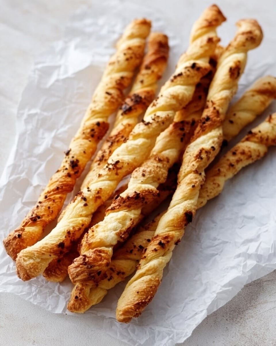 The image shows a group of seven twisted breadsticks placed on crumpled white paper, which rests on a white marbled surface. Each breadstick has a golden-brown color with darker toasted bits scattered unevenly across their crunchy textured surface, adding a slightly rough look. The breadsticks are long and thin, with a twisted shape that shows layers of dough intertwined. They are arranged loosely, parallel to each other, overlapping slightly with some ends thicker and puffier than others, showing a soft, flaky interior. Photo taken with an iphone --ar 4:5 --v 7