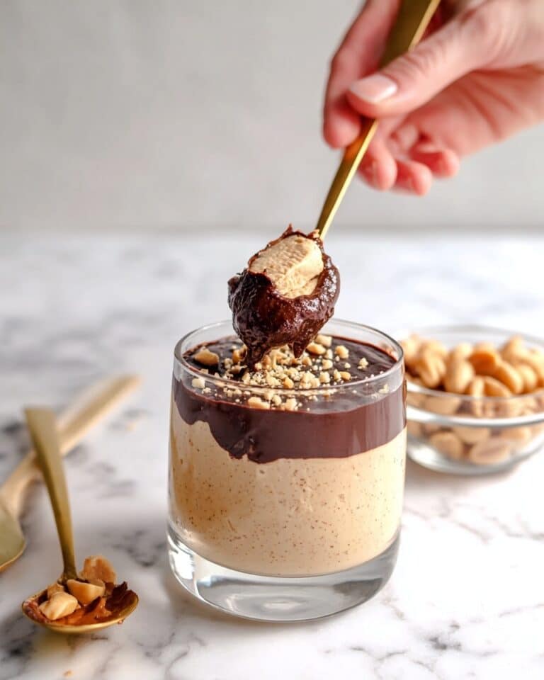 Cottage Cheese Peanut Butter Mousse with Chocolate Drizzle and Chopped Peanuts Recipe