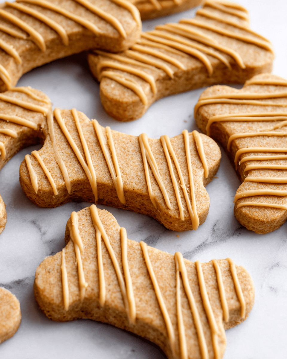 A close-up view of several bone-shaped cookies laid out in a group on a white marbled surface. Each cookie is light brown with a rough, grainy texture and is topped with evenly spaced, thin zigzag lines of pale caramel-colored icing. The cookies overlap slightly, showing their uniform thickness and soft edges. The lighting highlights the texture and icing details clearly. photo taken with an iphone --ar 4:5 --v 7