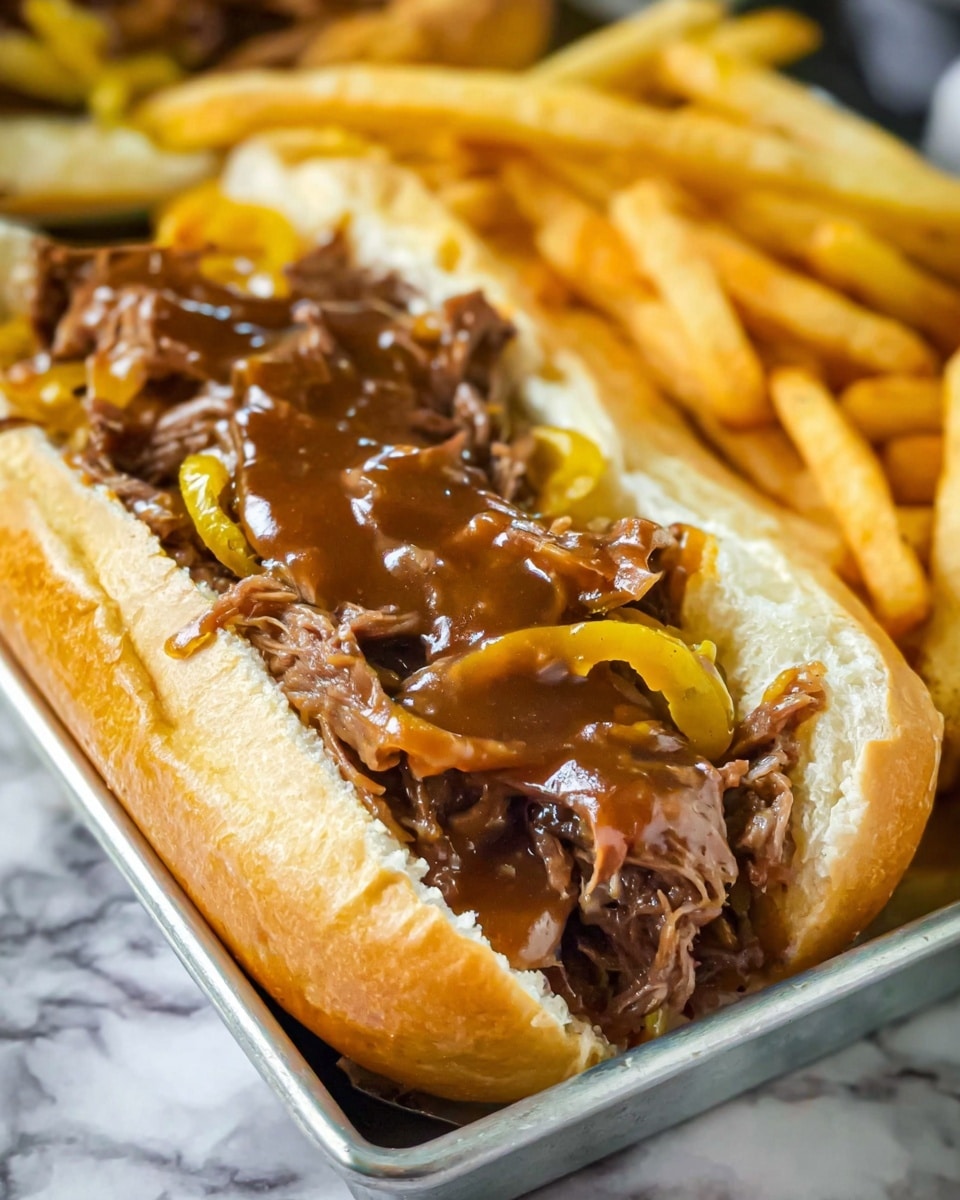 The image shows a close-up of shredded cooked meat mixed with sauce inside a dark pot. The meat is brown and tender with visible fibers and a glossy texture from the sauce. Small pieces of green herbs are sprinkled on top, adding a fresh color contrast. A wooden spoon is partially inserted into the meat, slightly lifting some of it. The background is a white marbled texture. photo taken with an iphone --ar 4:5 --v 7