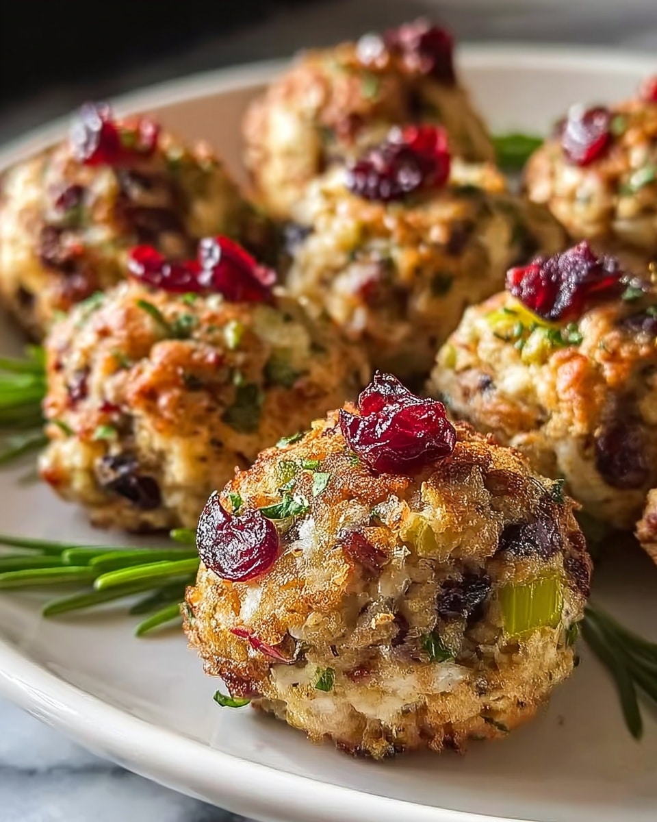 The image shows a close-up of several round, golden-brown balls placed on a white plate sitting on a white marbled surface. Each ball has a rough texture with visible chunks of orange bits, green herbs, and deep red dried cranberries scattered evenly throughout. The balls are clustered tightly together with some fresh green herbs as garnish in the background. The lighting highlights the crispy outer layer and the colorful ingredients inside, making the dish look warm and inviting. photo taken with an iphone --ar 4:5 --v 7