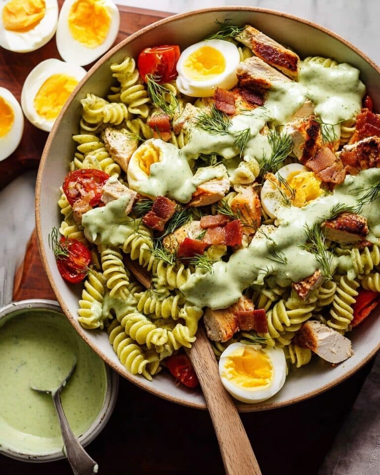Creamy Avocado Pasta Salad with Crispy Bacon, Chicken, and Fresh Veggies Recipe