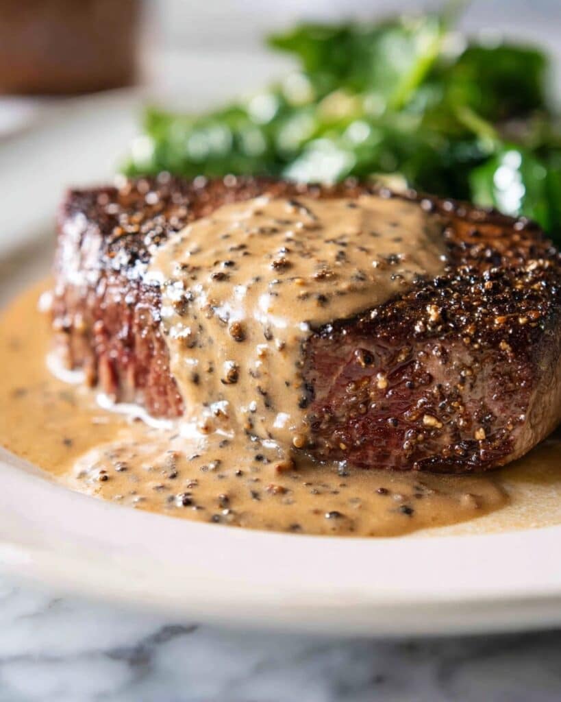 Steak with Creamy Peppercorn Sauce Recipe