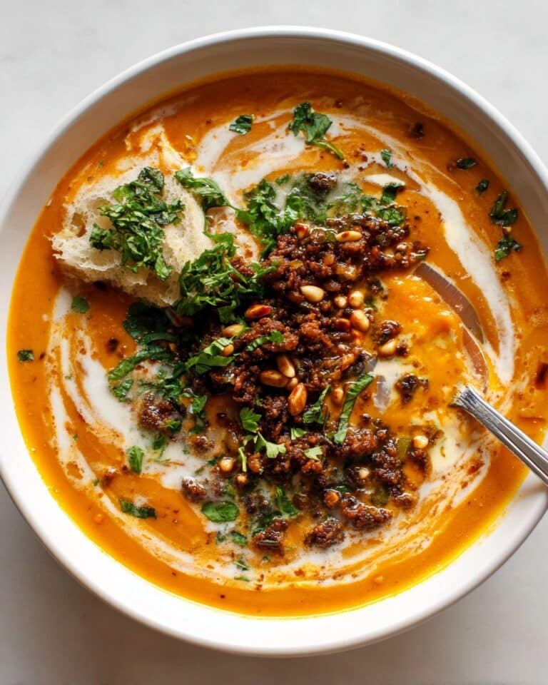 Carrot Soup with Spiced Ground Beef and Pine Nuts Recipe