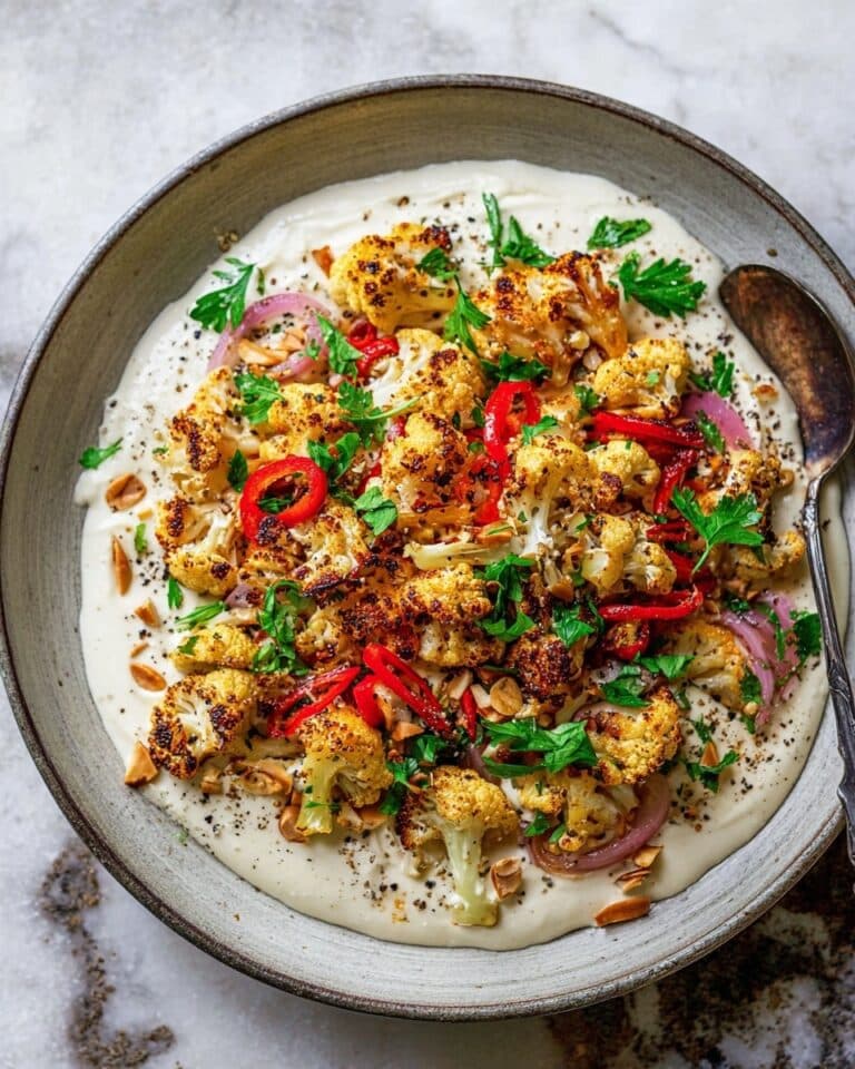 Crispy Spiced Cauliflower with Yogurt Tahini Sauce and Fresh Garnishes Recipe