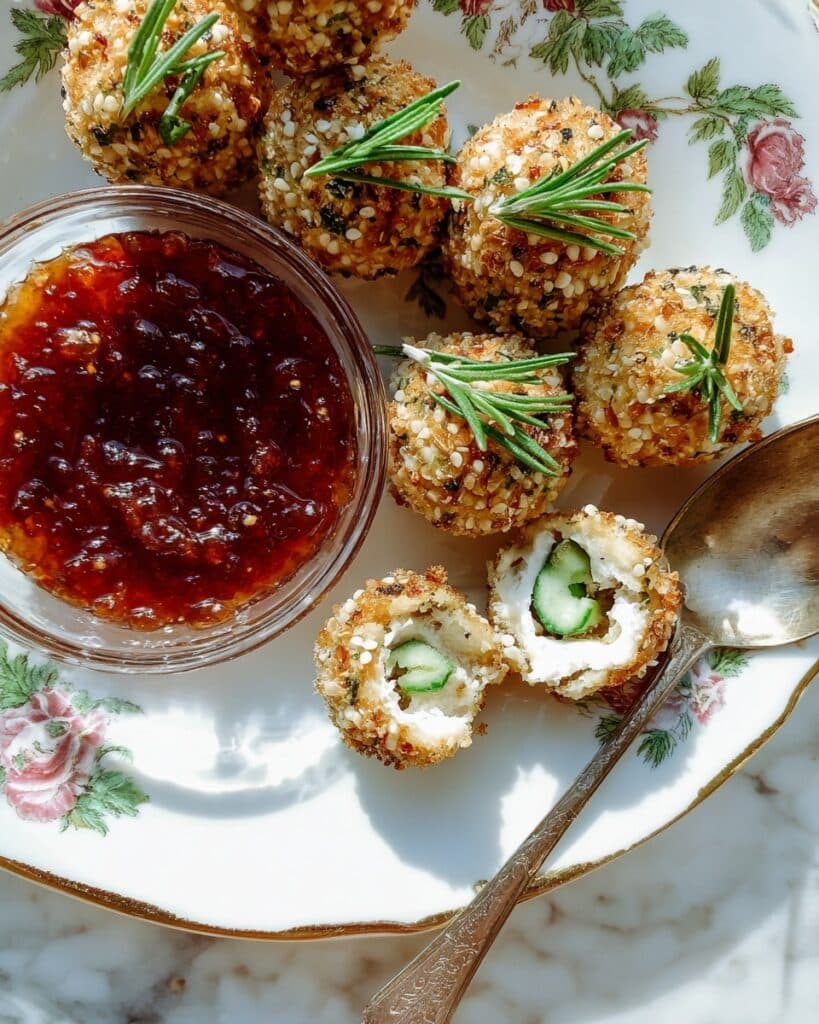 Boursin Cheese Stuffed Olives with Fig Honey Sauce and Crispy Shallots Recipe