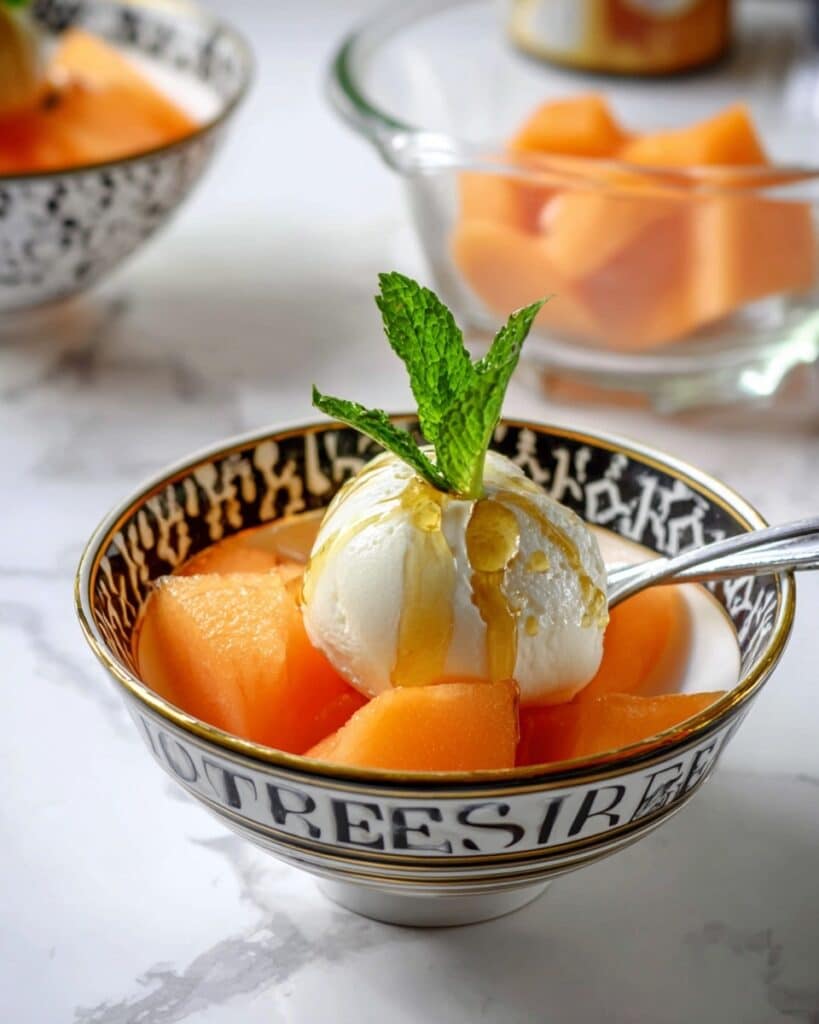 Blood Orange and Melon Dessert with Vanilla Ice Cream Recipe