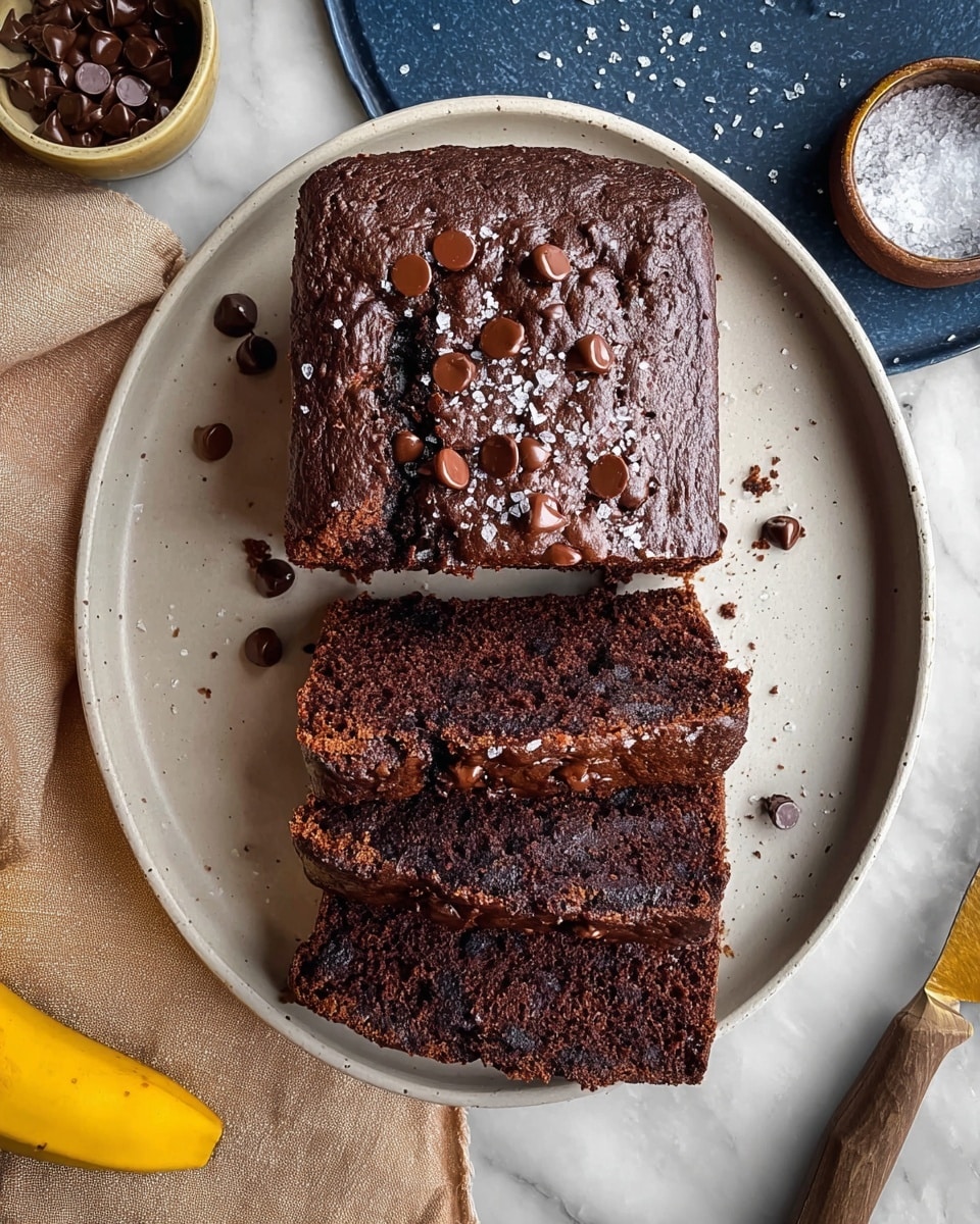 The image shows three thick slices of rich chocolate brownies stacked on top of each other. Each slice has a dense, dark brown inside with a slightly moist texture, and the top layer is cracked with a shiny, slightly crisp surface. Melting chocolate chips are embedded in the top crust and inside the brownies, adding glossy dark brown spots. Small flakes of sea salt are scattered on top, creating white specks that contrast with the deep brown chocolate. The backdrop has been changed to a white marbled texture. photo taken with an iphone --ar 4:5 --v 7
