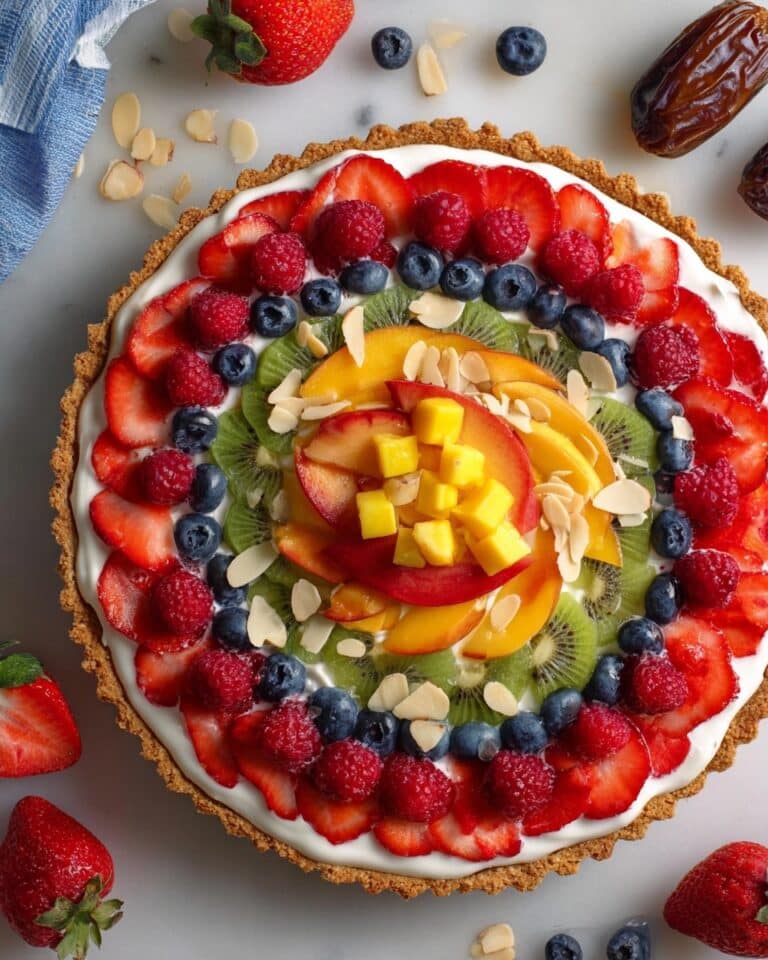 No-Bake Vanilla Yogurt Fruit Tart with Cashew Date Crust Recipe