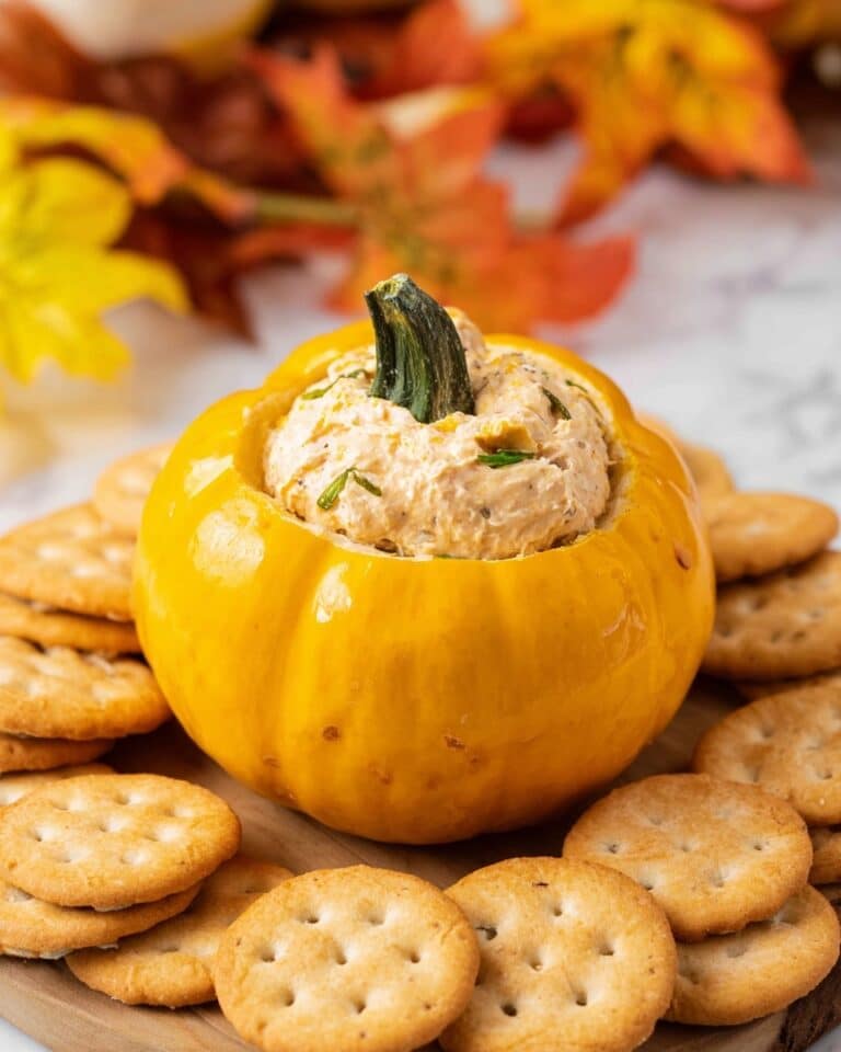 Pumpkin-Shaped Cheese Ball with Chive & Onion Cream Cheese Recipe