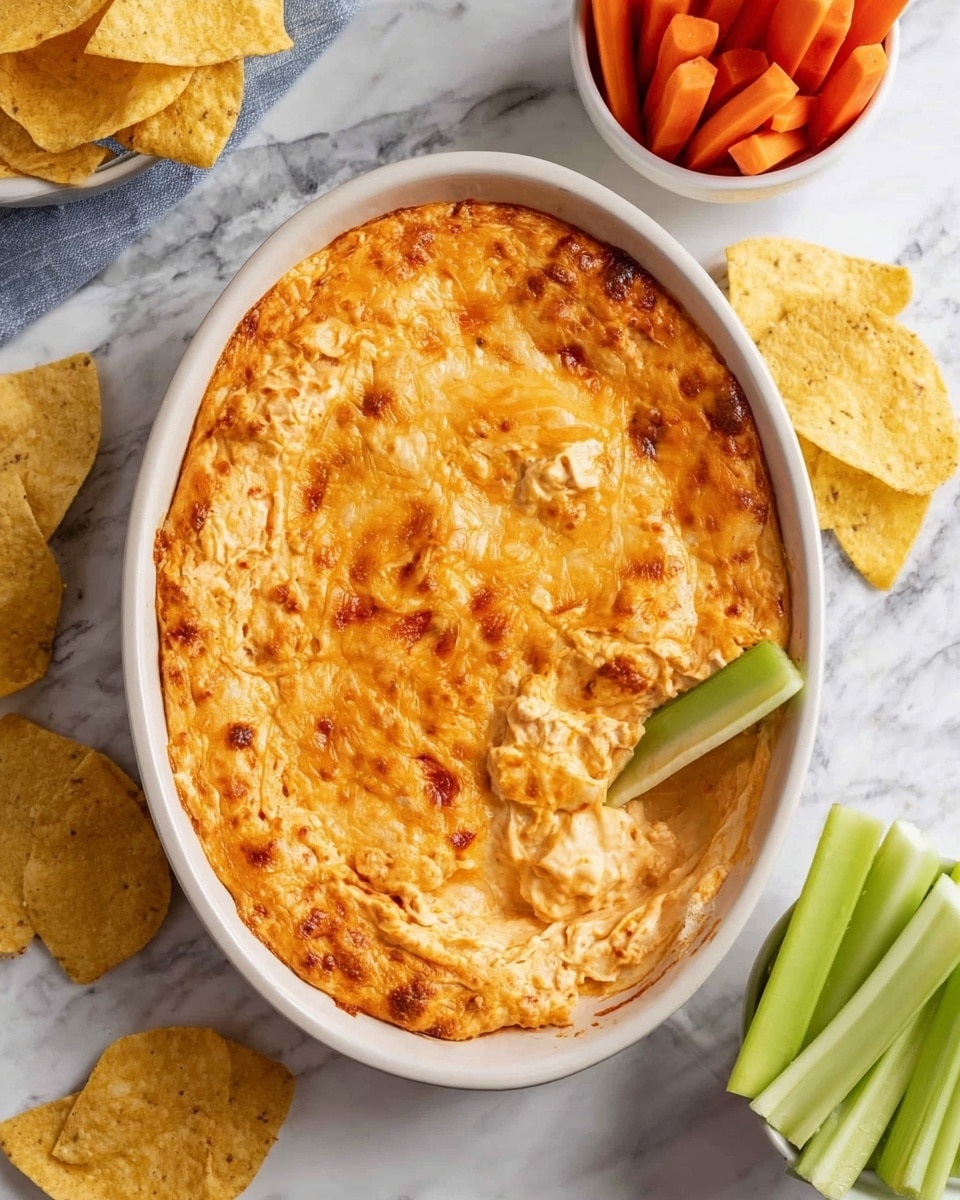 A close-up of a white bowl filled with a creamy, baked dip layered with melted cheese on top that is golden and slightly browned in spots. The dip looks thick and smooth with a light orange color. A woman's hand is holding a triangular, yellowish tortilla chip dipped into the creamy mixture, lifting it above the bowl with some of the dip dripping back in. In the blurred background, there is a white cup holding orange carrot sticks. The whole scene is set on a white marbled surface. photo taken with an iphone --ar 4:5 --v 7