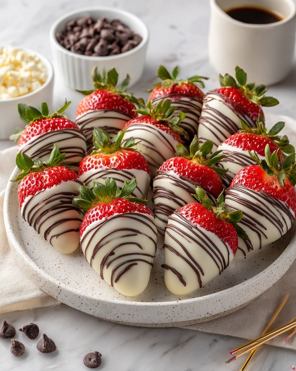 White Chocolate-Covered Strawberries with Decorative Semisweet Chocolate Lines Recipe