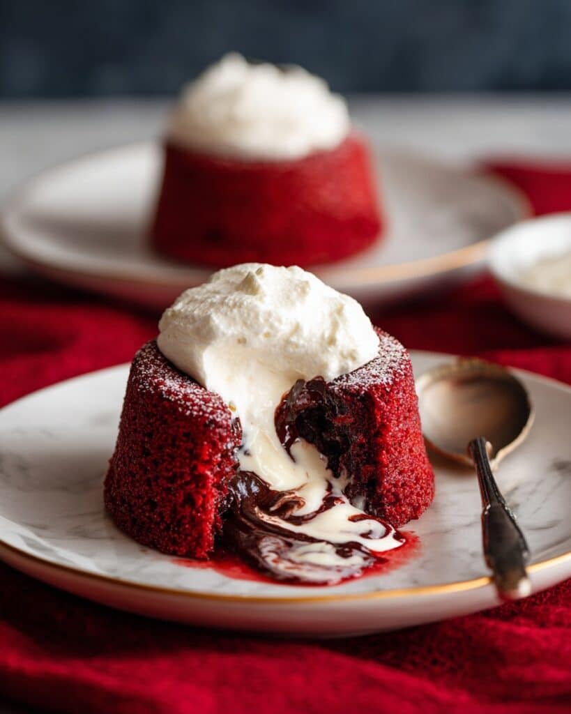 Molten Red Velvet Cakes with Cream Cheese Whipped Cream Recipe