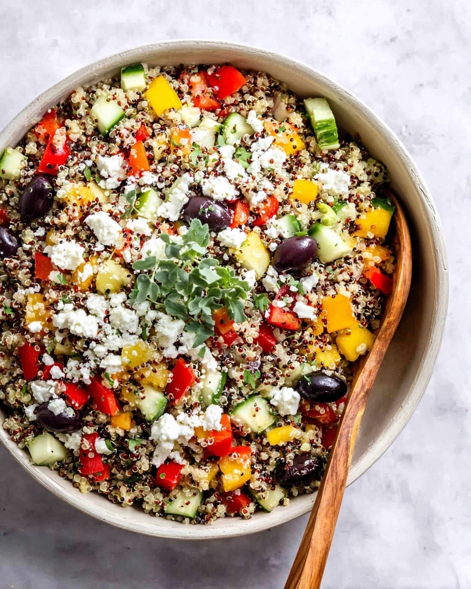 Mediterranean Quinoa Salad with Peppers, Cucumbers, Olives and Feta Recipe