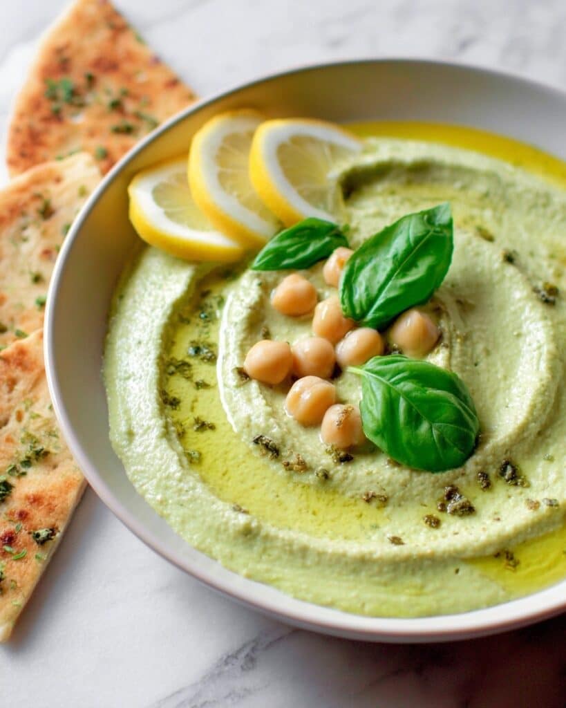 Fresh Basil Hummus with Za’atar Pita Chips Recipe
