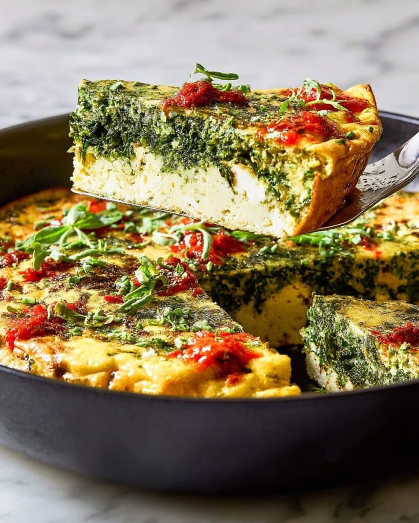 Baked Feta Frittata with Fresh Herbs and Harissa Drizzle Recipe