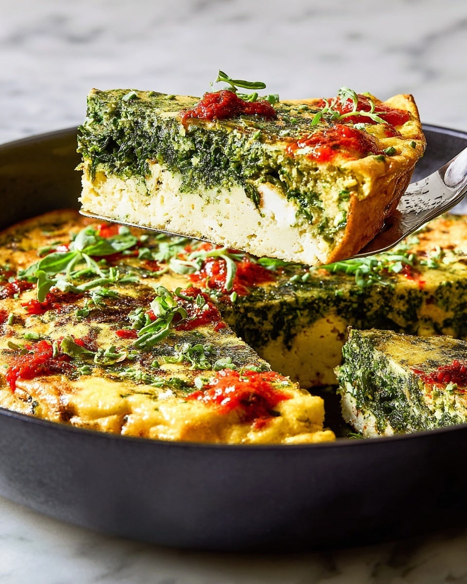 Baked Feta Frittata with Fresh Herbs and Harissa Drizzle Recipe