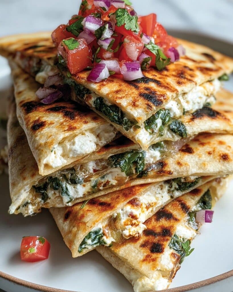 Mediterranean Quesadillas with Spinach, Feta, and Mozzarella Recipe