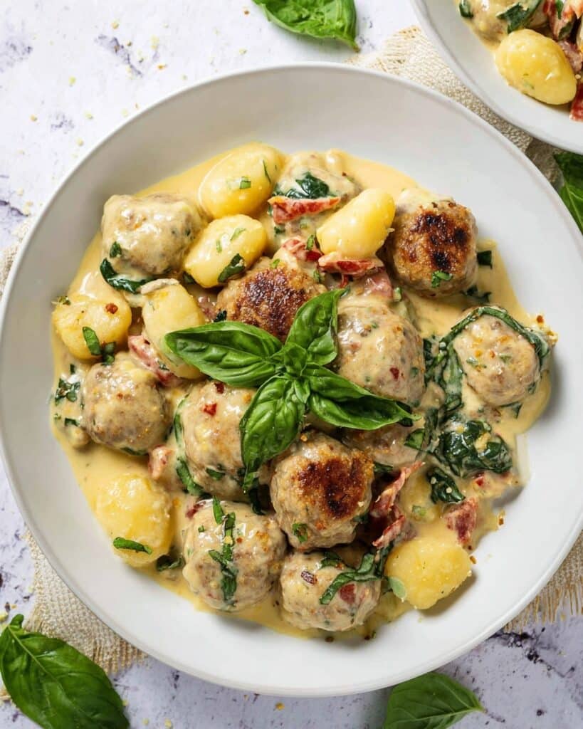 Slow Cooker Tuscan Chicken Meatballs with Gnocchi Recipe