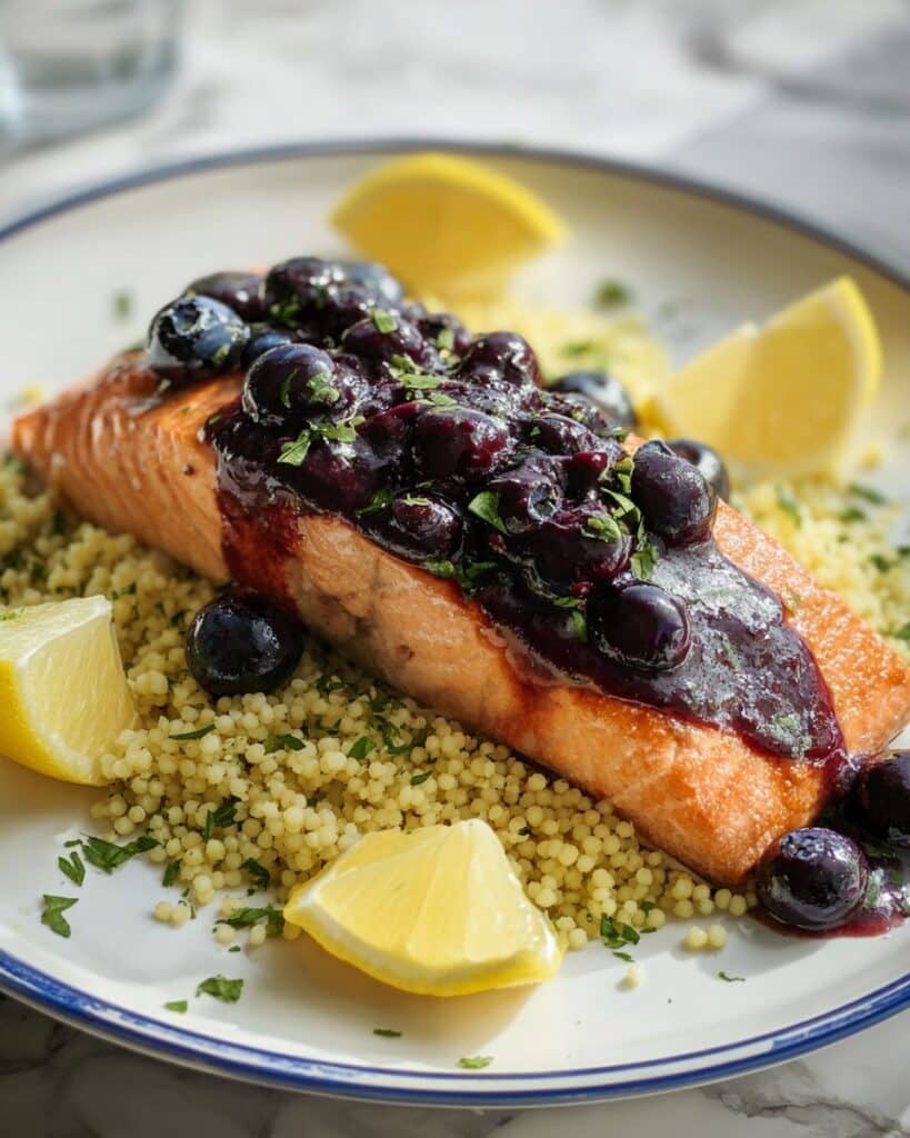 Blueberry Glazed Salmon with Lemon Herb Couscous Recipe