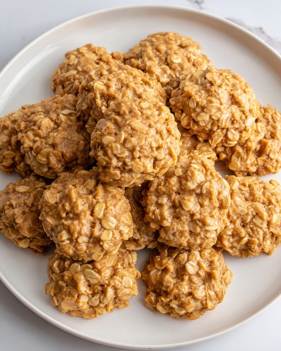 A white plate full of small, round cookies piled in the middle. Each cookie has one visible layer with a bumpy texture from oats and a peanut butter color that looks soft and moist. The cookies have uneven edges and a rough surface with oats clearly seen throughout. The plate is placed on a white marbled texture background. photo taken with an iphone --ar 4:5 --v 7