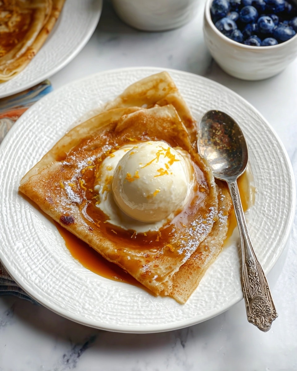 Orange Crepes with Zesty Citrus Sauce and Vanilla Ice Cream Recipe