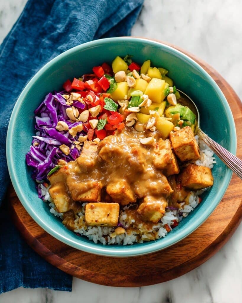 Mango Burrito Bowls with Crispy Tofu and Peanut Sauce Recipe