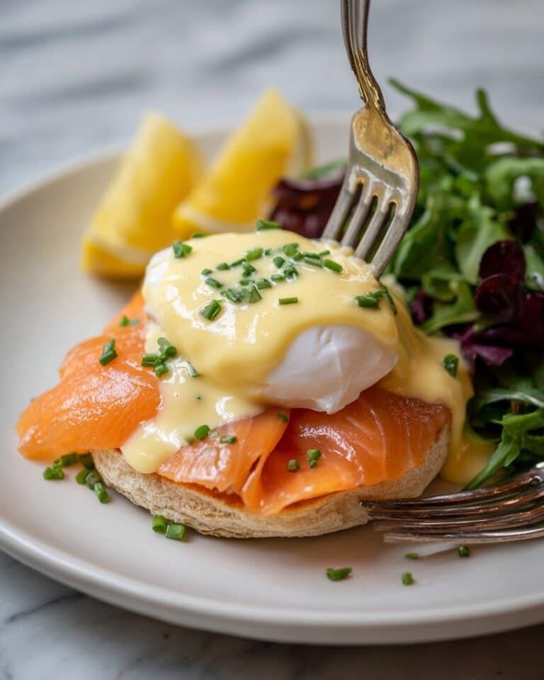Eggs Benedict with Hollandaise Sauce, Poached Eggs, Ham, Bacon, and Smoked Salmon Recipe