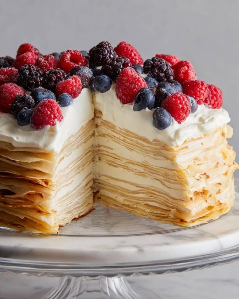 Crêpe Cake with Pastry Cream and Fresh Berries Recipe