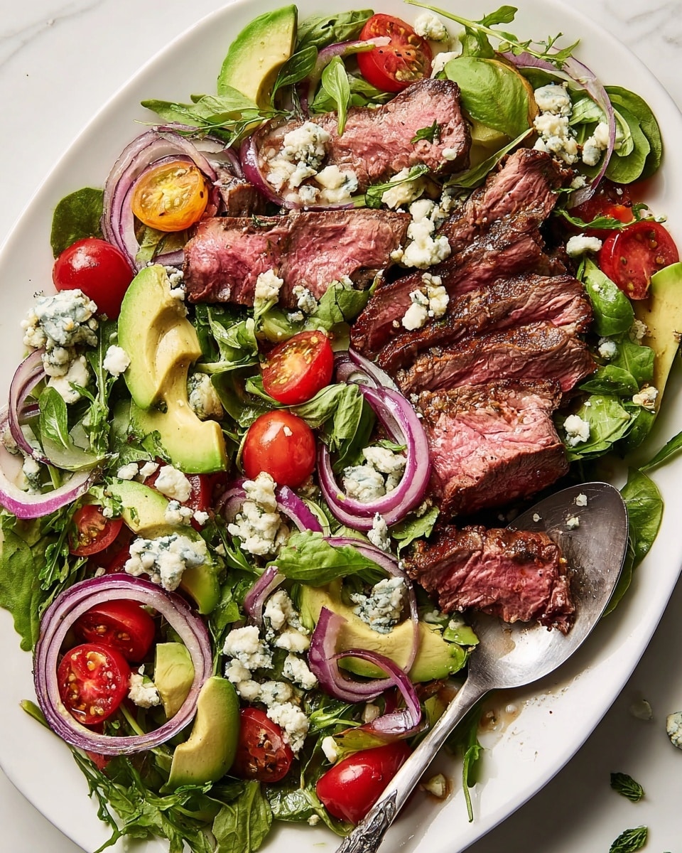 Grilled Steak Salad with Blue Cheese, Avocado, and Balsamic Dressing Recipe