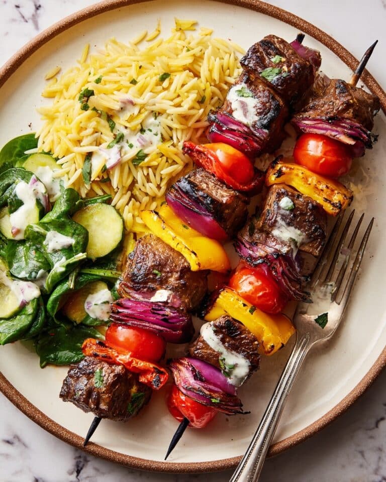 Steak Kebab Bowls with Lemon-Tahini Dressing and Orzo Salad Recipe