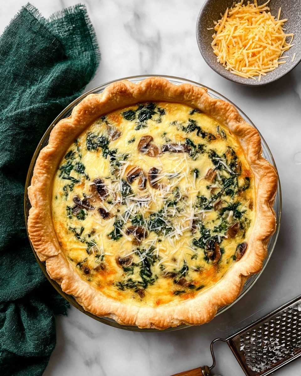 Spinach and Mushroom Quiche with Cheddar and Parmesan Recipe