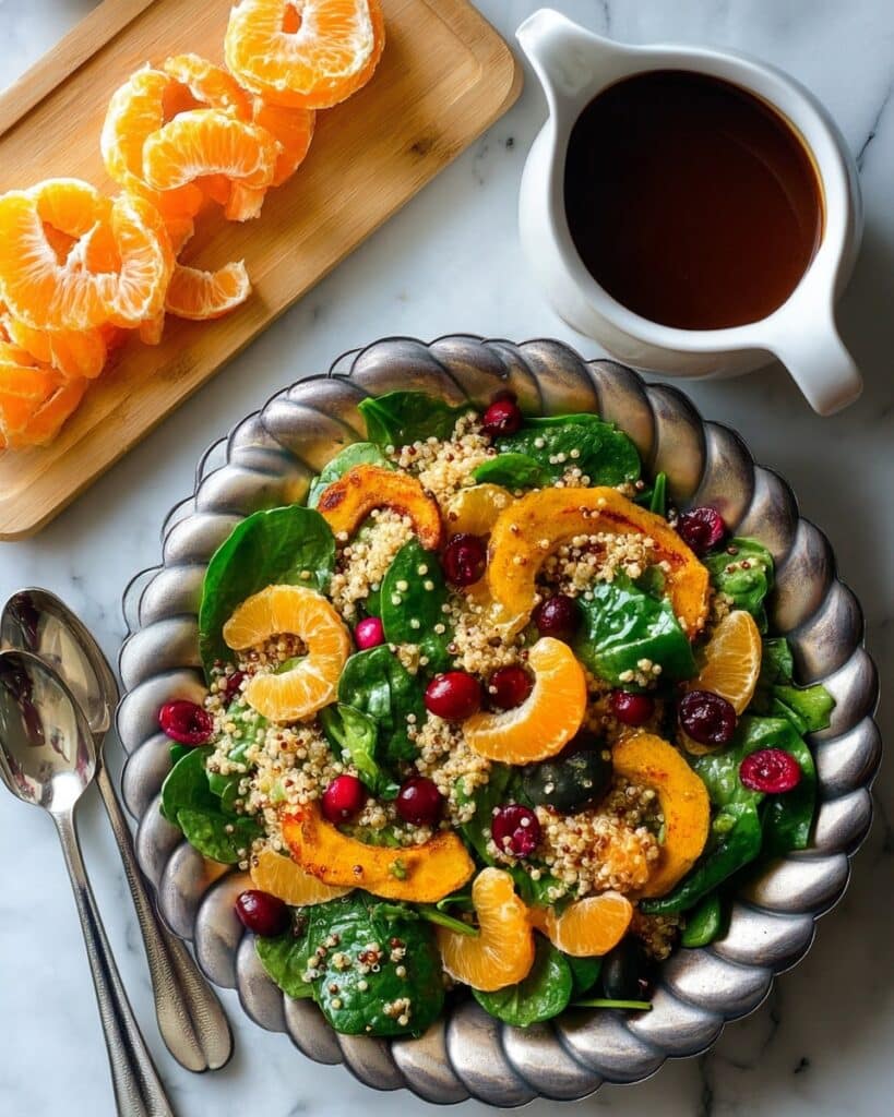Roasted Acorn Squash and Quinoa Salad with Cranberries, Oranges, and Tahini Dressing Recipe